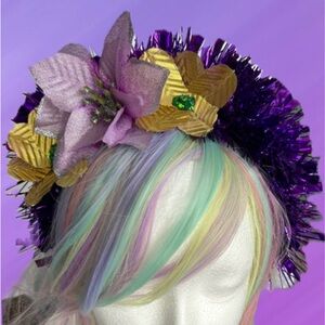 Locally made, Mardi Gras Headband Purple and Gold flowers